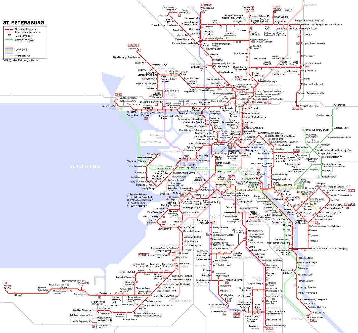 Plan des stations de tramway de St Petersburg
