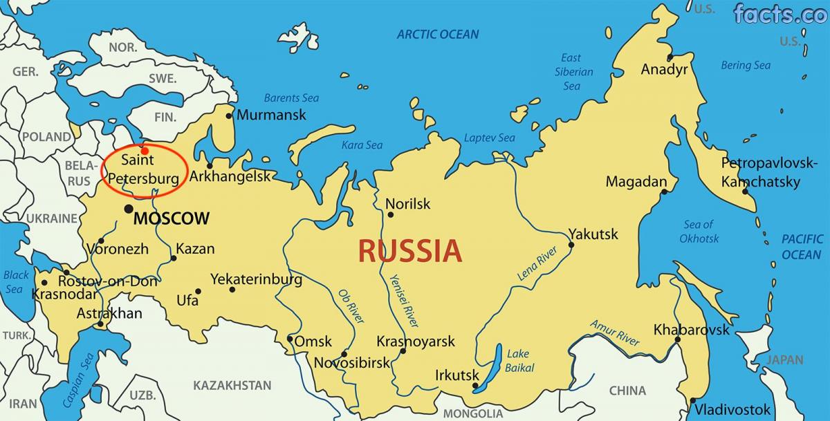 Ville de St Petersburg sur la carte de Russia